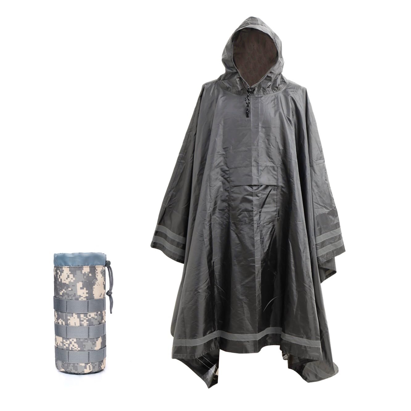 Nomadnia Plus Size Rain Poncho with Hood and Reflective Stripes, Plus Size Poncho, Big and Tall Rain Poncho, Ideal as Rain Ponchos for Adults Plus Size.Grey