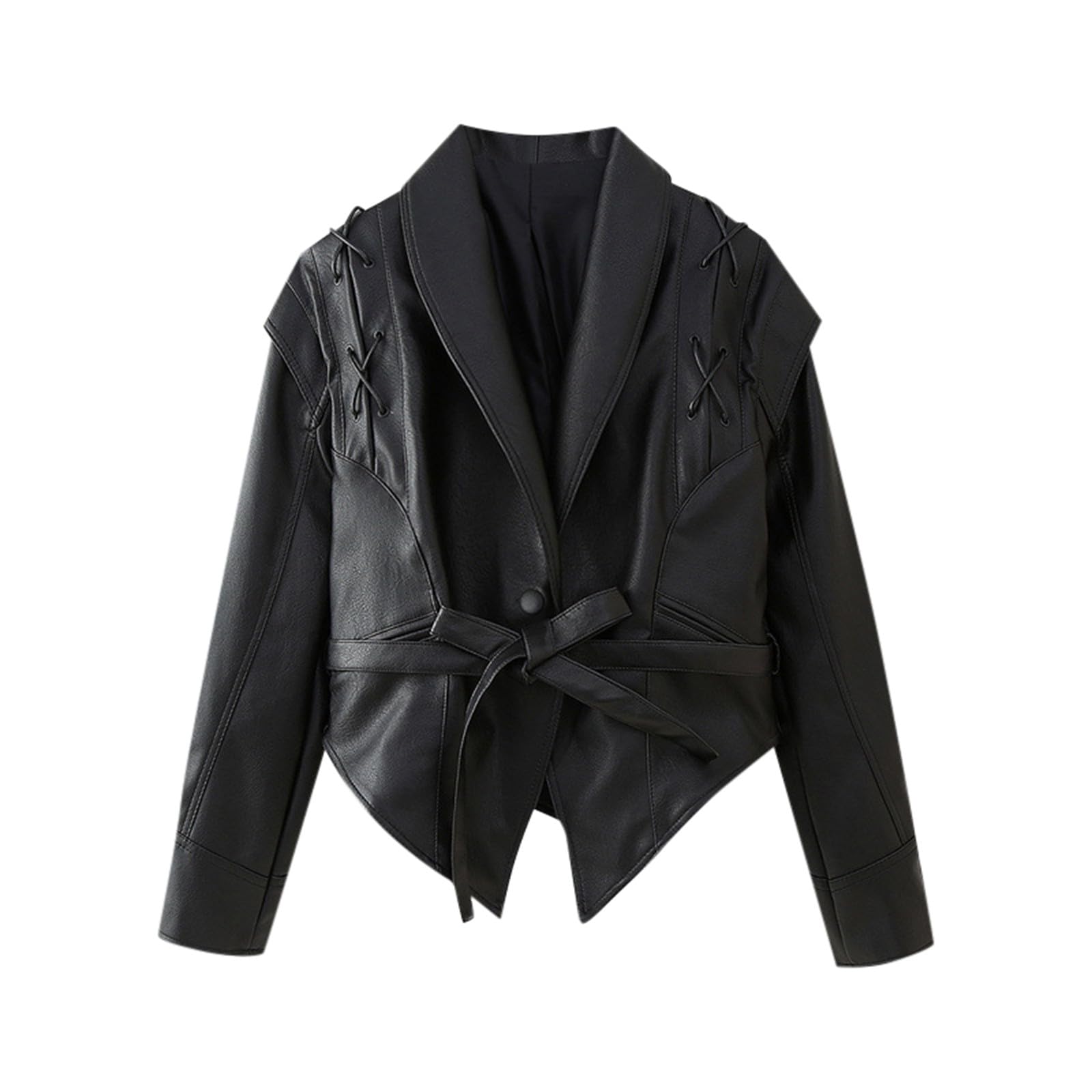 Veste en cuir synthétique pour femme - Veste de motard vintage - Veste en cuir - Veste surdimensionnée - Coupe-vent léger - Manteau en cuir pour le printemps