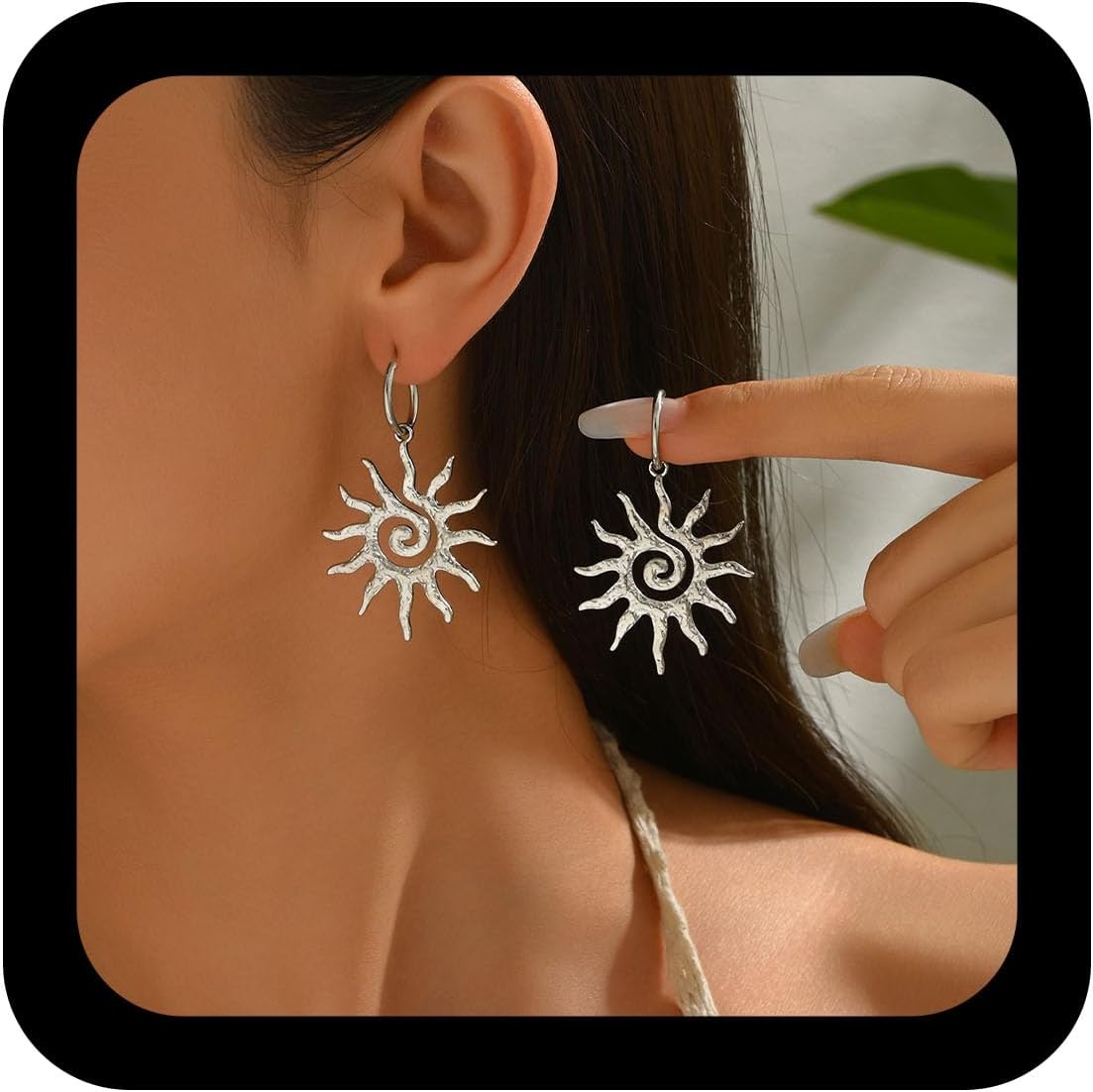Large Sun Earrings Sunshine Dangle Earrings Sunburst Statement Earring Vintage Spiral Design Earring for Women(Gold)