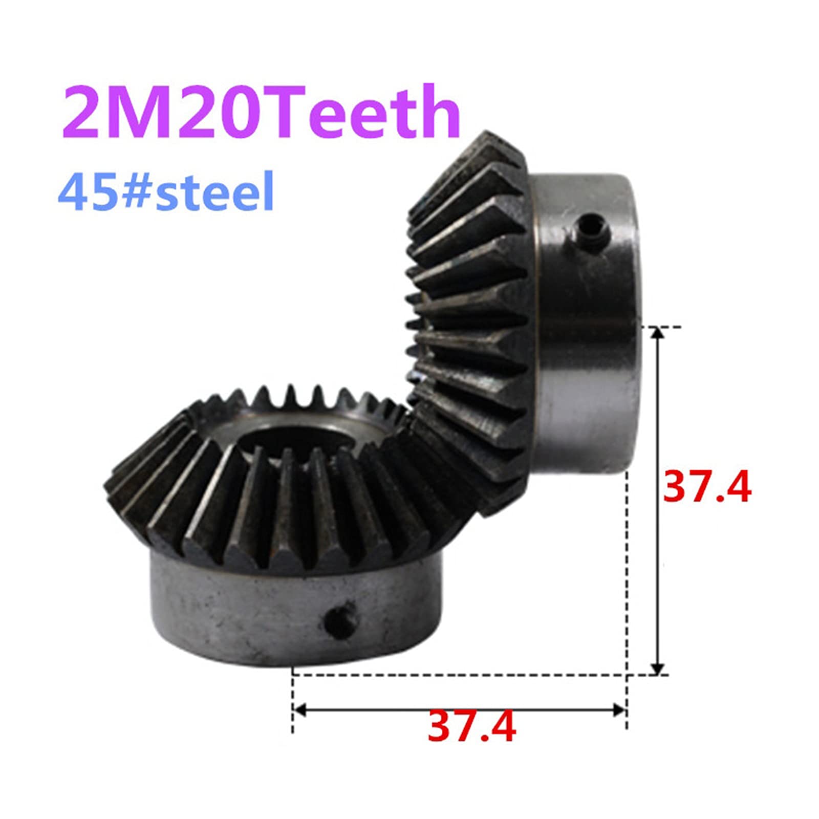 2 Pcs Kegelrad 2 Modulus 20 Zähne Innenlochdurchmesser 8-20mm Zahnrad 90 Grad Eingriffswinkel Stahl Gears Schraubloch M5