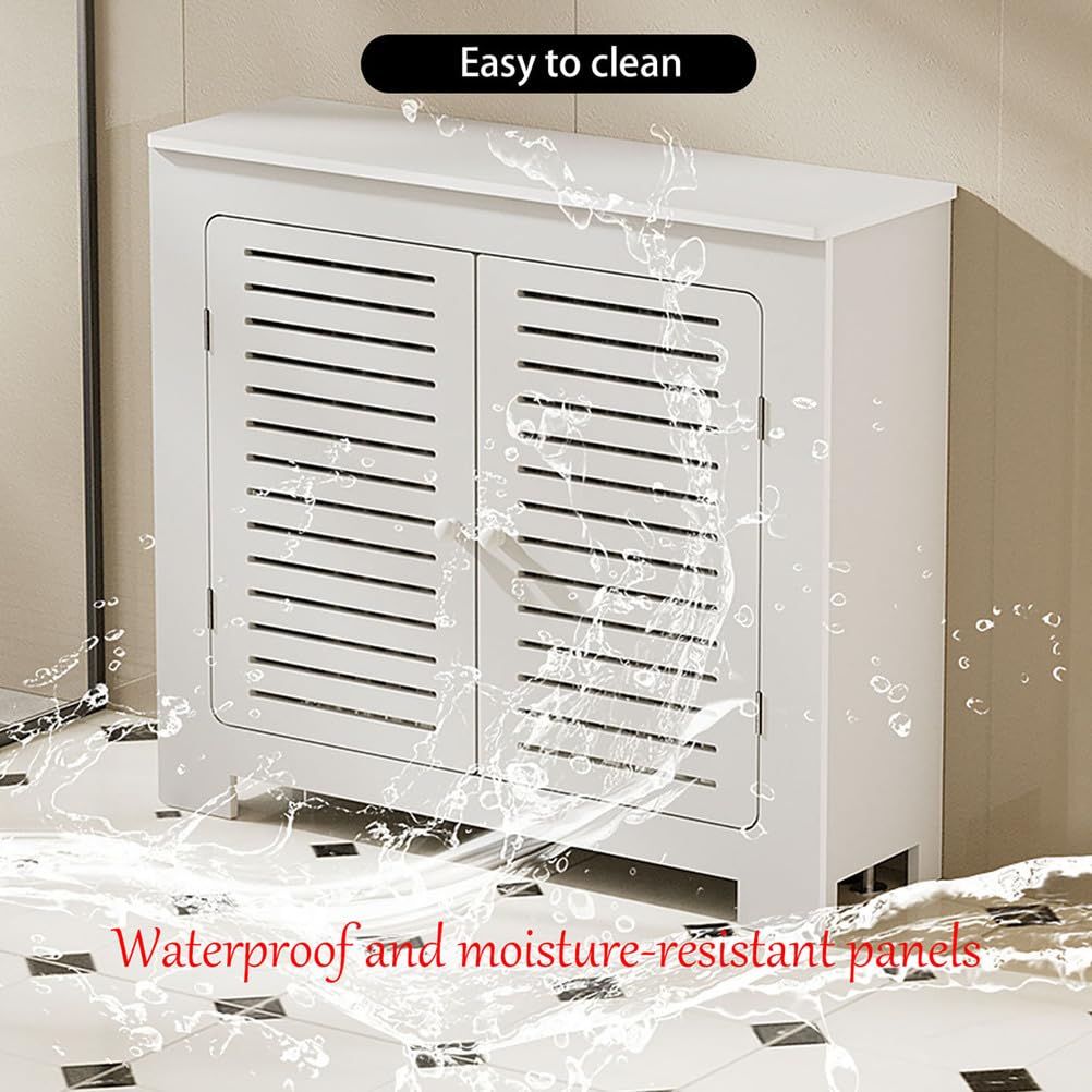 Modern Heizkörperabdeckung Mittelgroß Weiß Heizungsverkleidung Lackierter MDF Schrank Mit Holzablage Lüftungslamellen Landhausstil Für Badezimmer Wohnzimmer Schlafzimmer,Weiß,L80*H90*W20