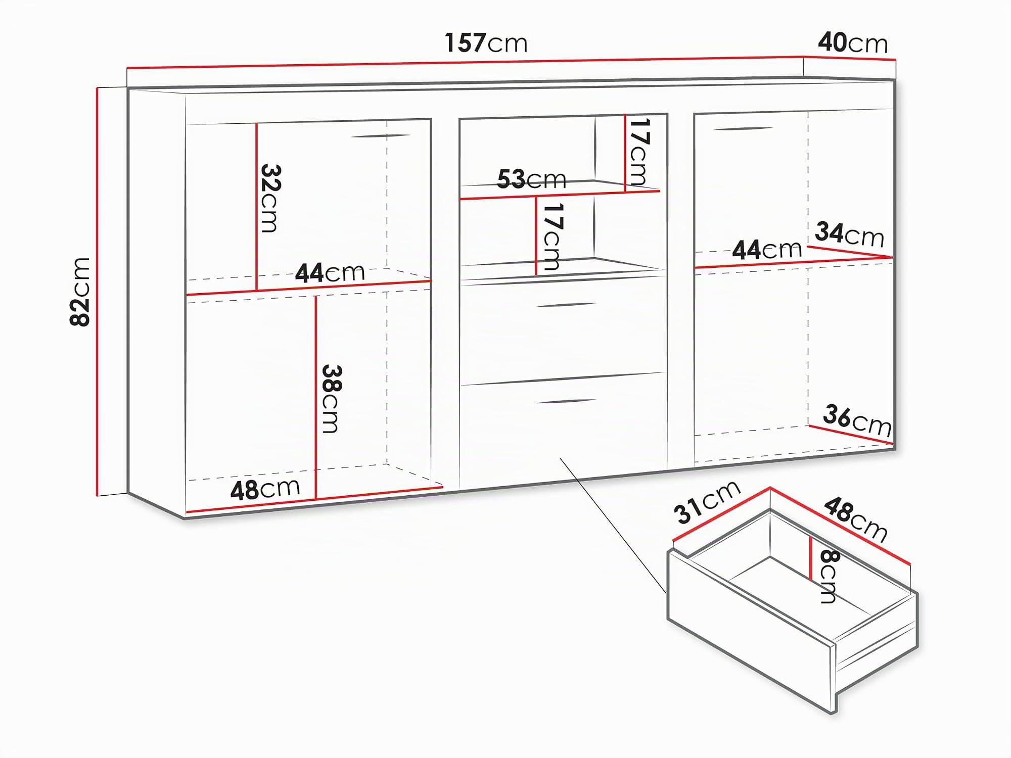 Mirjan24 Kommode Rango mit Glasboden, Highboard Sideboard, Anrichte, Naturtöne, Mehrzweckschrank, Wohnzimmerschrank, Anrichte, Schrank (ohne Beleuchtung, Sonoma Eiche)