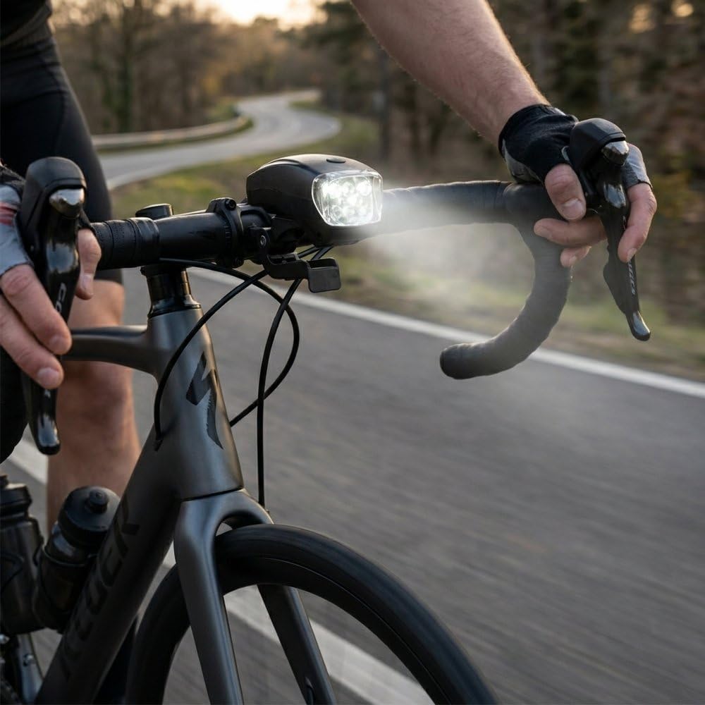 On Bike Fanale Anteriore Con 5 LED Bianchi | Luce Bici Alta Luminosità Con 2 Modalità Fisso E Lampeggiante | Attacco Universale Al Telaio O Portapacchi Con Batterie Incluse