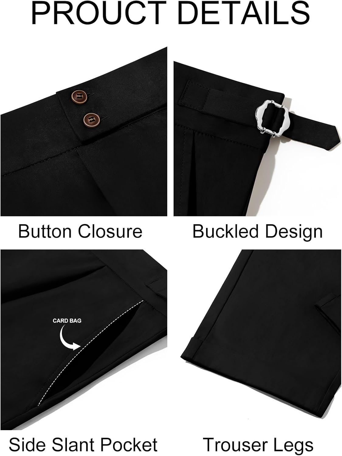 Runcati Mens Chinos Cotton Pants Slim Fit Pleated Front Dress Pants Casual Stretchy Tapered Trousers - Image 5