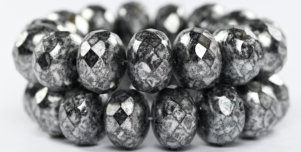 30 pcs Faceted Special Cut Rondelle Fire Polished Beads, Black Hematite 86750 (23980-14400-86750), 13 x 9 mm, Glass, Czech Republic