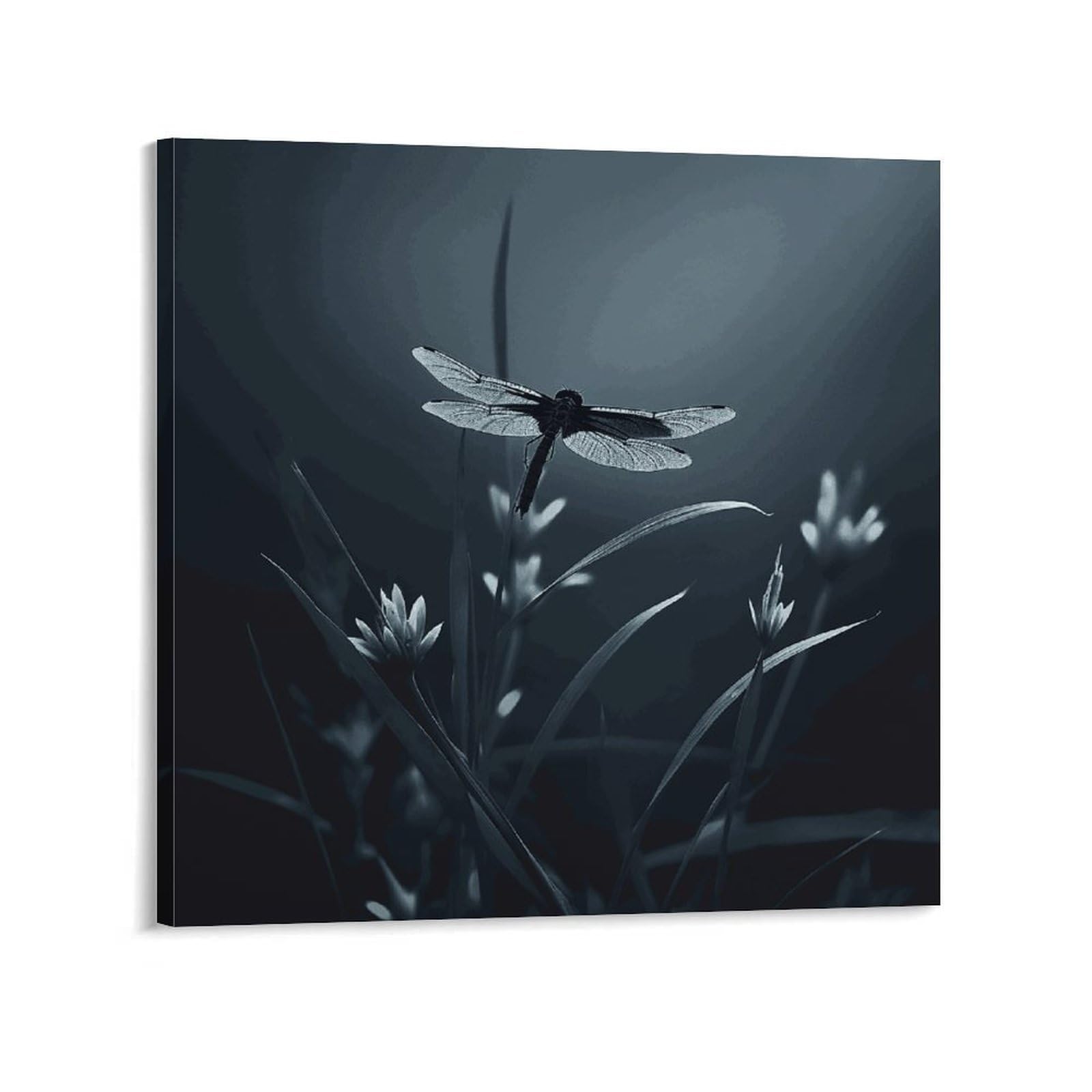 Dragonfly Silhouette Canvas Wall Art for Bedroom 28x28inch(70x70cm) Canvas Prints Artwork for Walls Modern Picture Artwork Painting for Living Room Aesthetic Wall Paintings for Bathroom Kitchen Office