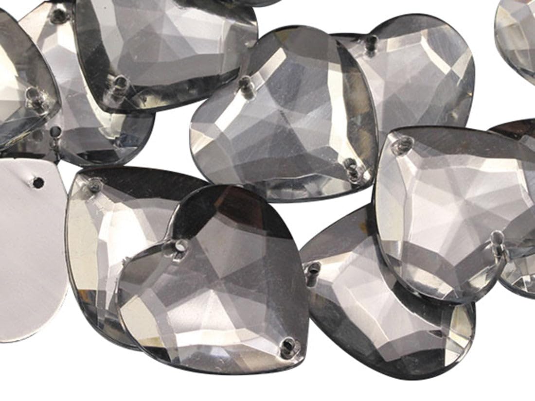 Allstarco 20mm Crystal Clear CH38 Flat Back Sew On Heart Rhinestones Beads for Crafts Plastic Acrylic Gems with Holes for Sewing, Clothing Embelishments, Costume Cosplays - 25 Pieces