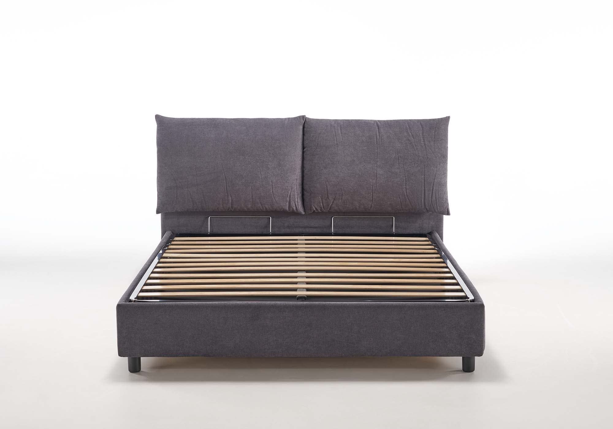 EVERGREENWEB - Letto Matrimoniale con Moderno Box Contenitore e Rete a Doghe in Legno 160x195 cm Elegante Testiera con Doppi Cuscini Tessuto Ghiaccio Imbottito SFODERABILE Ideale per Camera da Letto