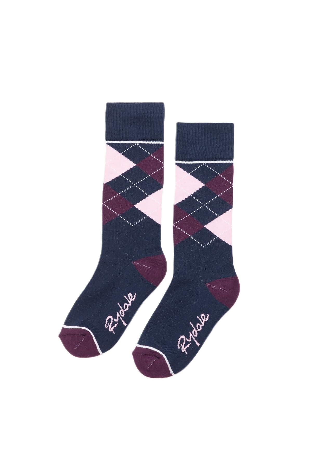 Rydale Unisex Kids Argyle Navy/Berry Junior Knee Length Riding Socks Kid's Argyle Country Sock Childrens (Uk, Age, One Size, Regular, )