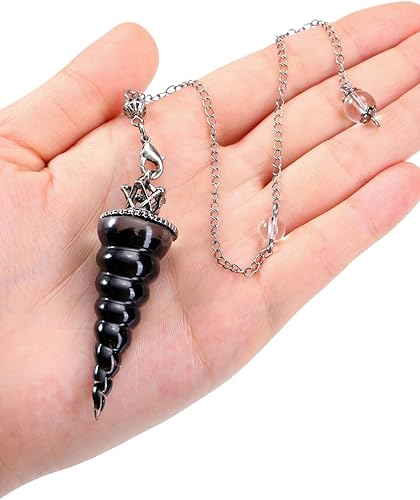 Miniatura 4 de CrystalTears Péndulo de cristal de obsidiana negra para curación de adivinación, cristal de punto espiritual, piedra preciosa de resina para