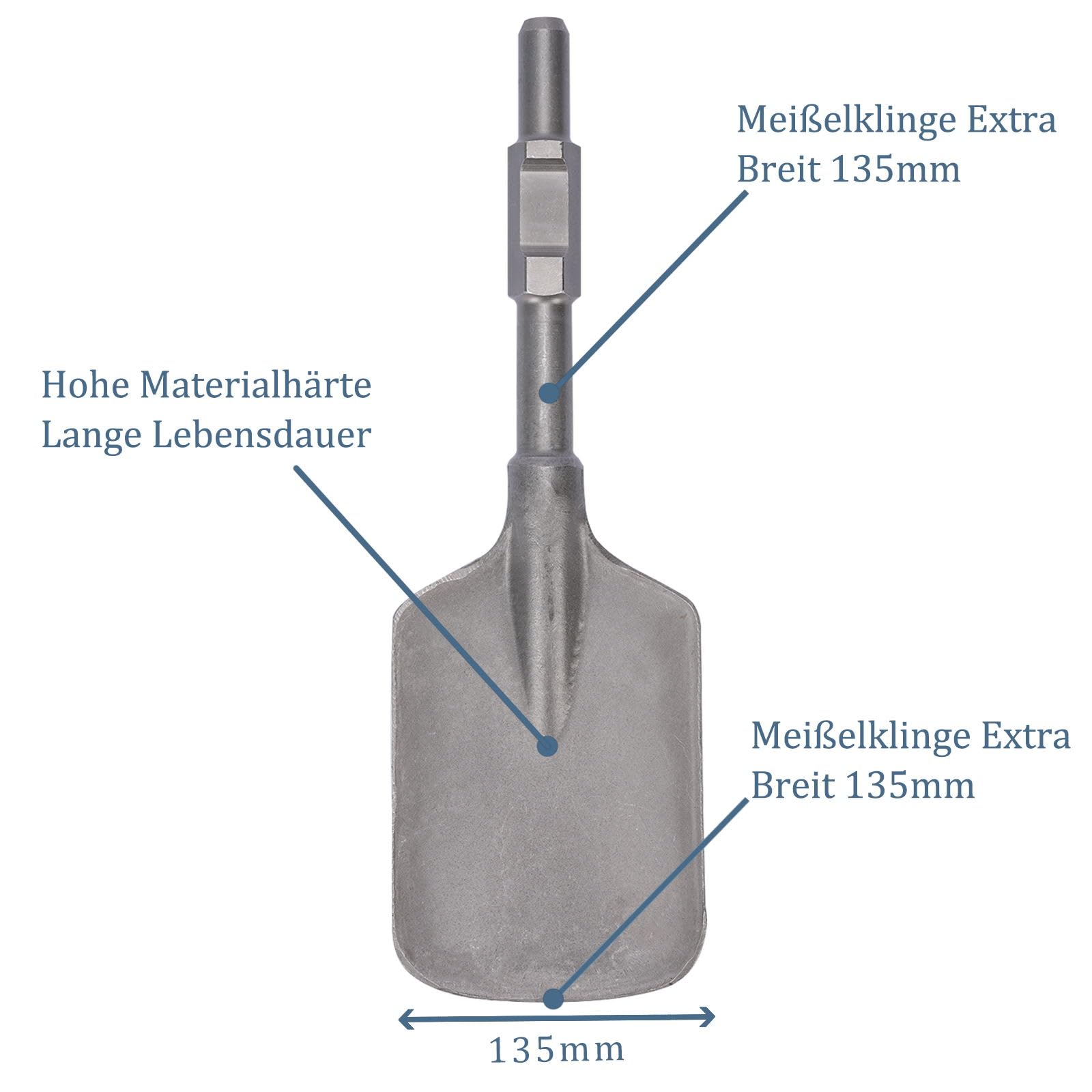 136 x 440 mm SDS HEX Scalpello a pala 30 mm largo HEX scalpello asfalto, attacco acciaio 40CR argilla con scatola di immagazzinaggio per 65 A 95 A 115 A