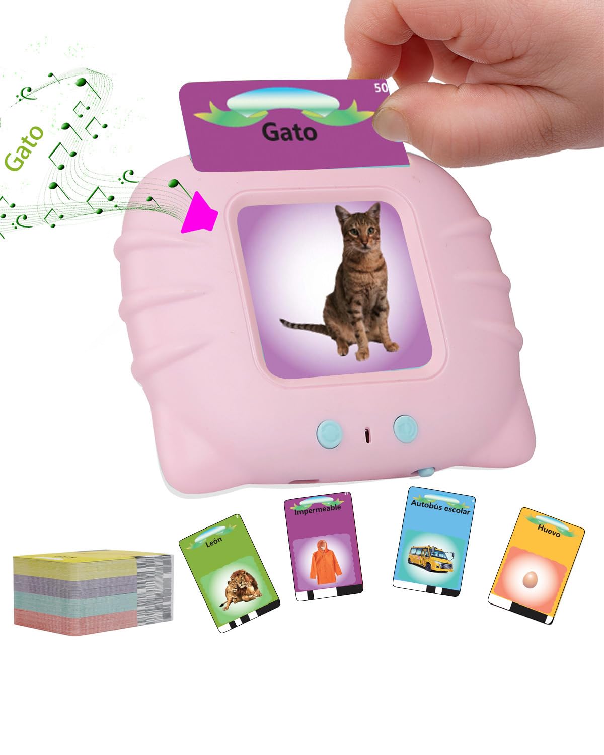 Tarjetas Flash Parlantes,Juguetes niños1 2 3 4 5 6 años,Juguetes Educativos Preescolares para Niño para Escuchar y Aprender Básico 224 pcs Palabras（Rosa España）