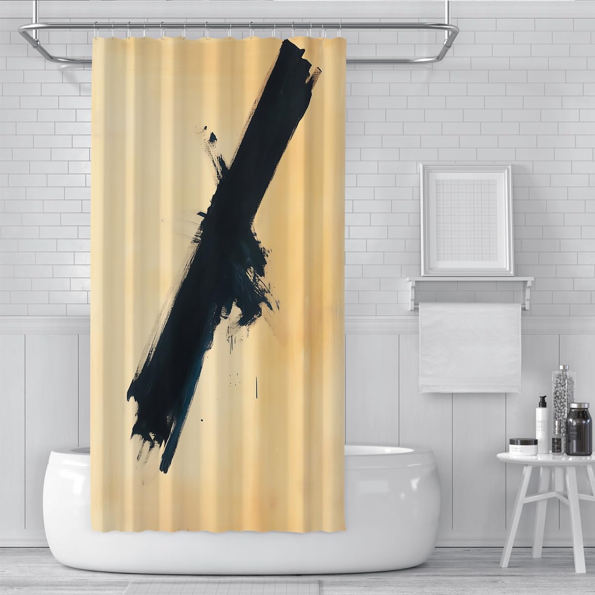 Modern Minimalist Beige Schwarz Schrägstrich Duschvorhang 150x200cm