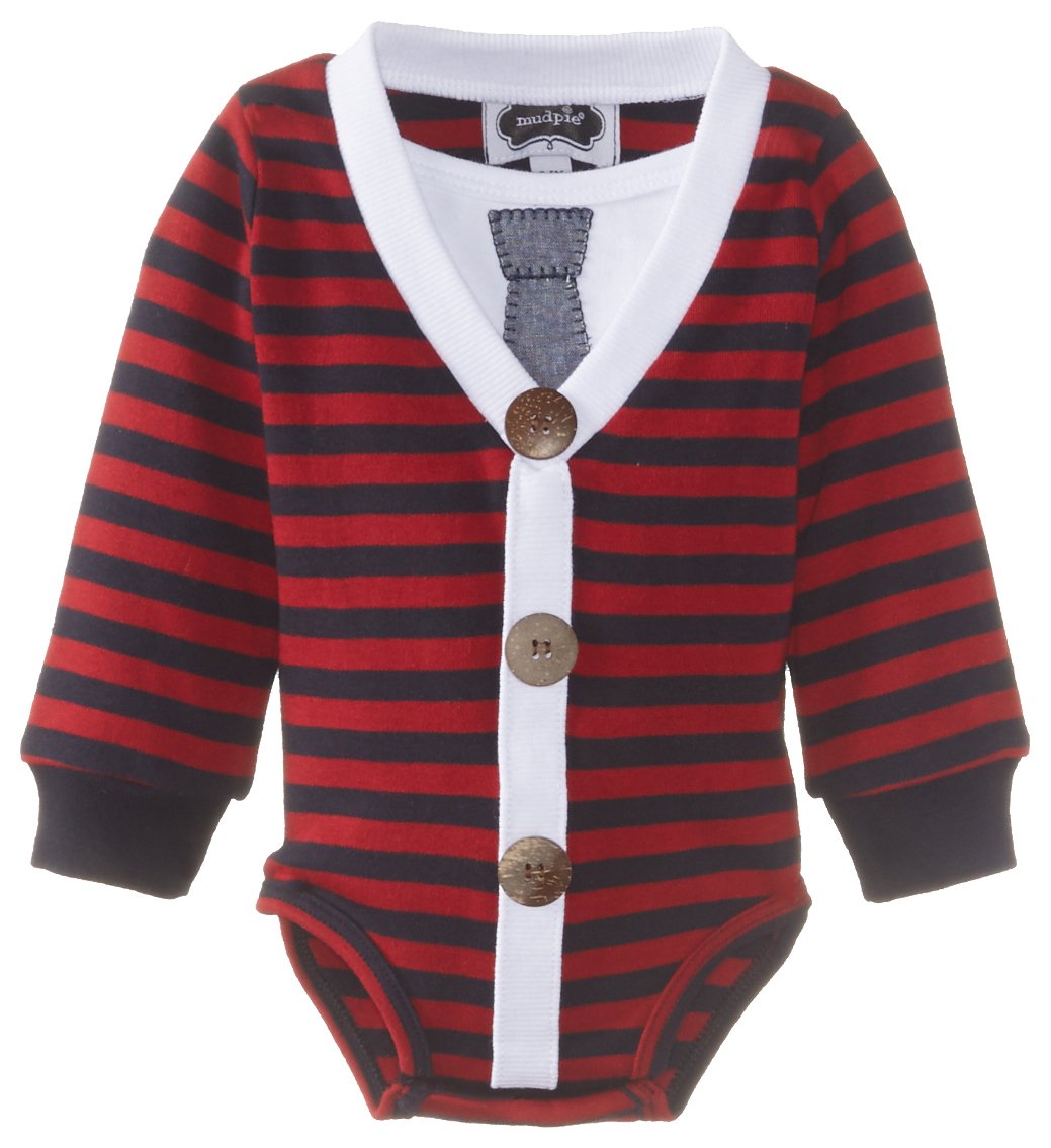 Mud Pie Boys' Baby Newborn Cardigan Crawler, Red, 6-9 Months