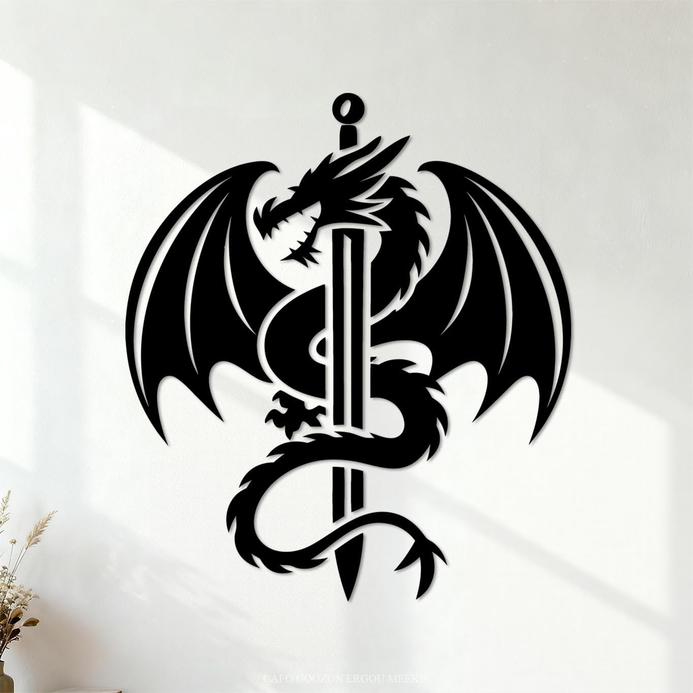 Fierce Dragon Wrapped Around Sword Design Engraving Stickers 42x47.9cm Easy Installation Black