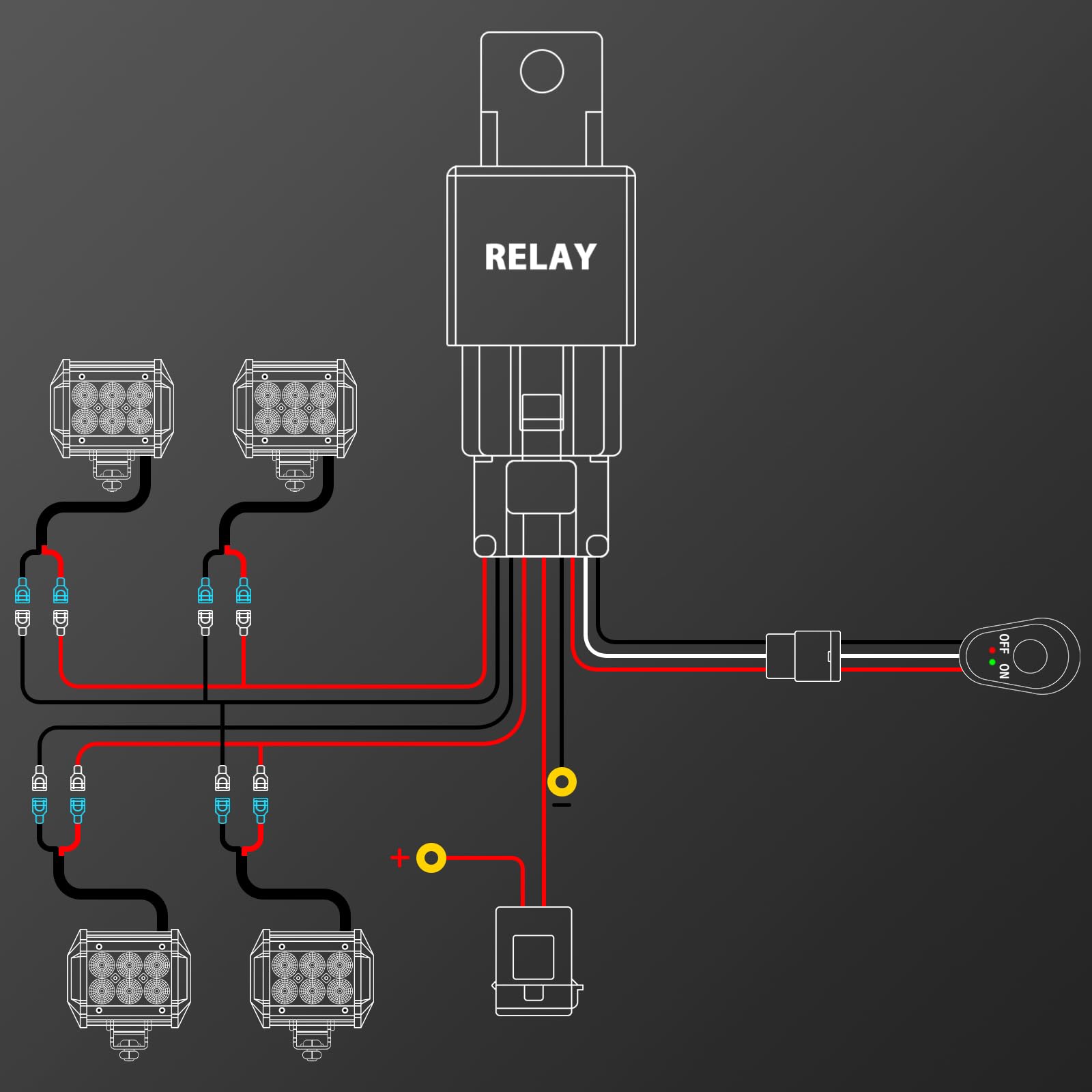 RIGIDON Estroboscópica Kit de cableado de luz antiniebla, 4 Lead 12V 18AWG CC Arneses de cableado Cable para barra led 4x4, lámpara trabajo led, faro trabajo led (Model D)