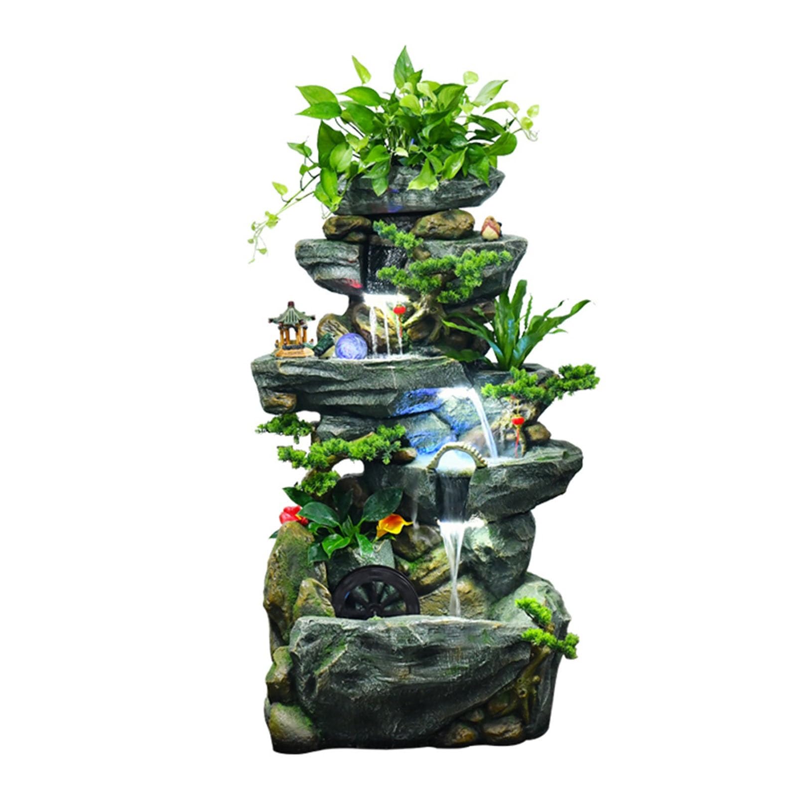 Fuente de Suelo de pie para Sala de Estar, Fuente de Agua Grande de pie con decoración de Fuente, Rueda Feng Shui y rocalla for Sala de Estar, Oficina y jardín, Fuente del jardín(Medio)