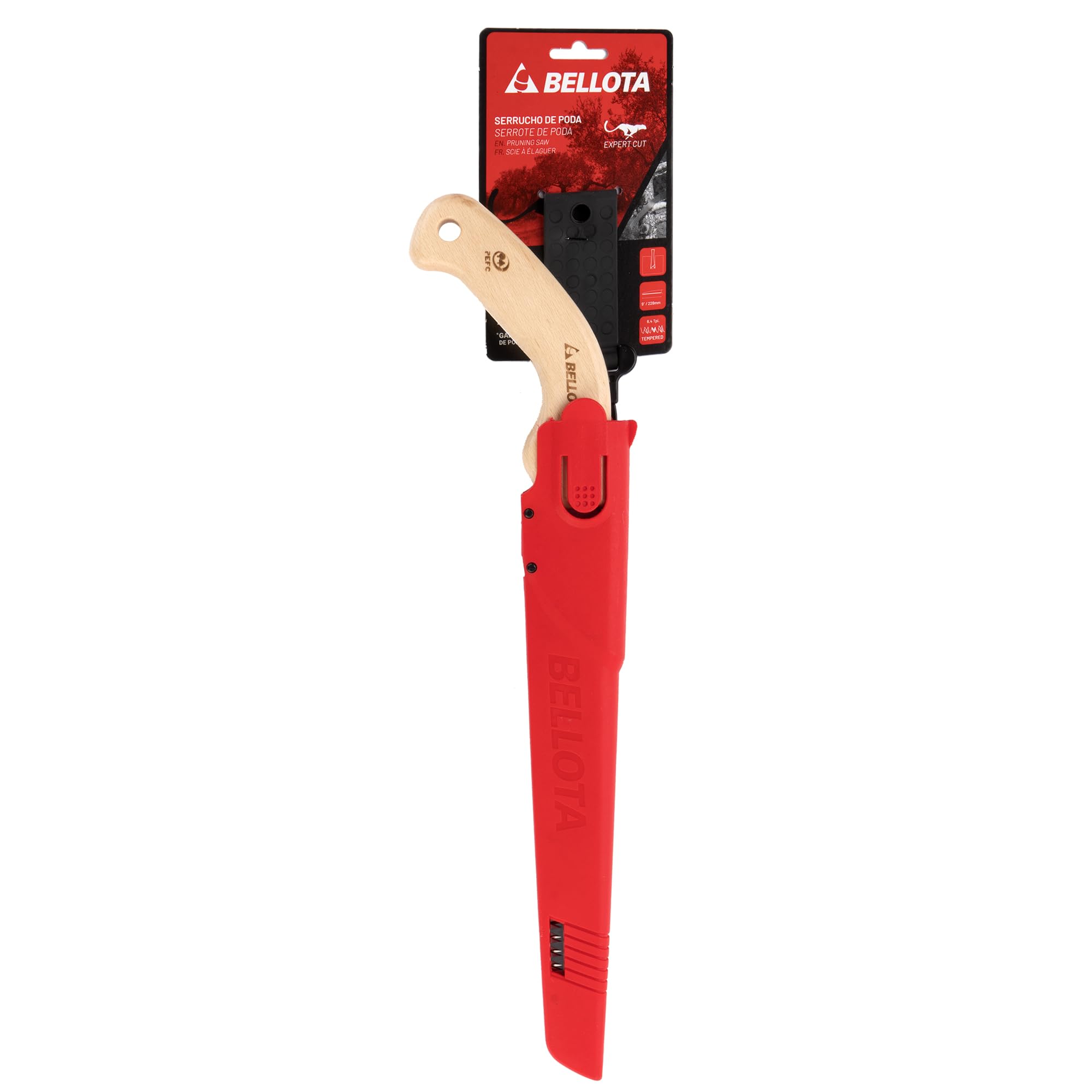 Bellota 45MR12 Scie d'élagage Guépardo avec lame droite de 12", denture japonaise et manche en bois droit, avec étui