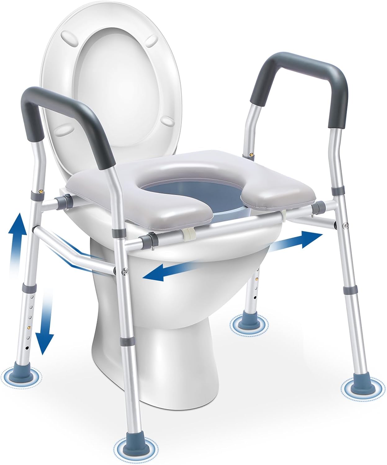 HEAO 3-in-1 Raised Toilet Seat, Adjustable Width/Height, Padded Seat with Splash Guard, Toilet Safety Frame, Shower Chair for Seniors, Handicap,Pregnant, 400 lbs