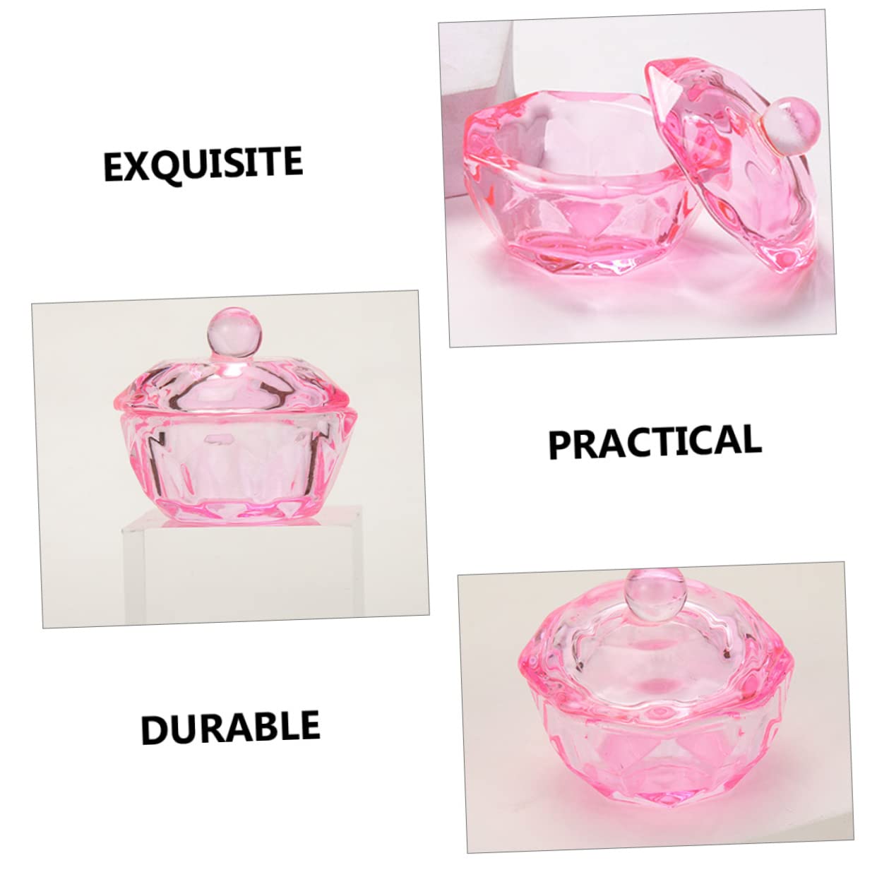 FOMIYES 2pcs Pink Crystal Cup for Acrylic Nails Dappen Dish Lid Holder for Nail Art