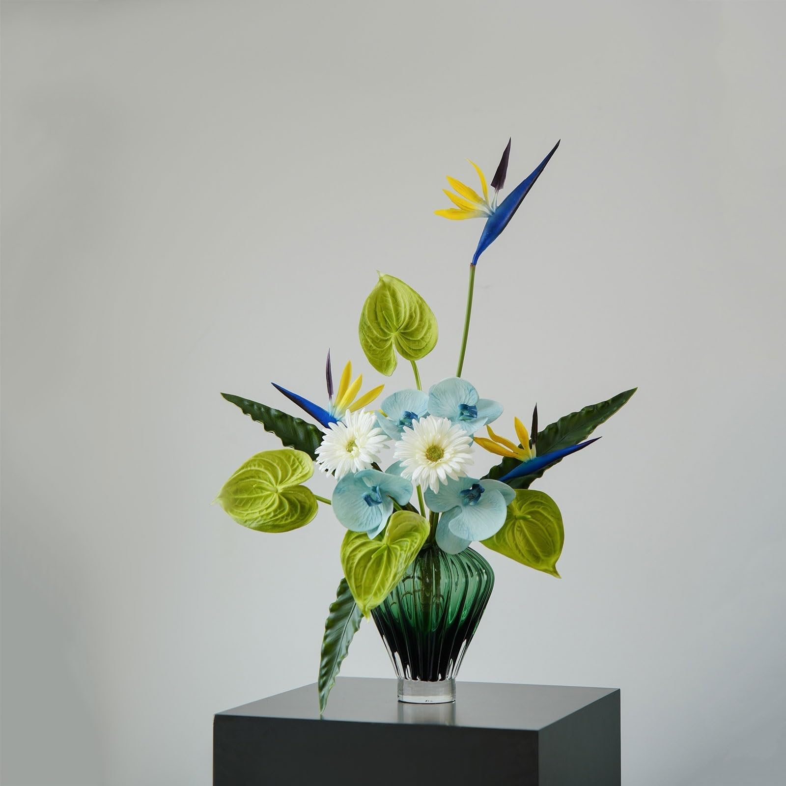Fiori finti Centrotavola for la casa Decorazioni morbide Bouquet di fiori artificiali Set simulazione con vaso vetro per la decorazione esterna