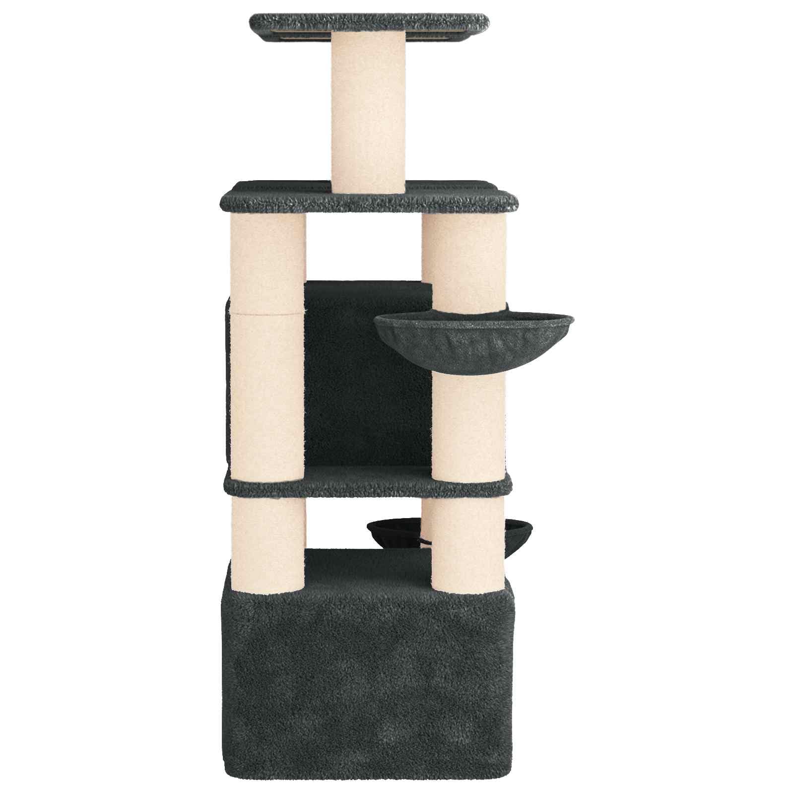 Juego de 2 árboles para gatos con pilares rascadores de sisal, gris oscuro, 147 cm | Torres de escalada de dos pisos para el salón con acogedora cueva y robustos troncos de sisal para el cuidado de las garras.