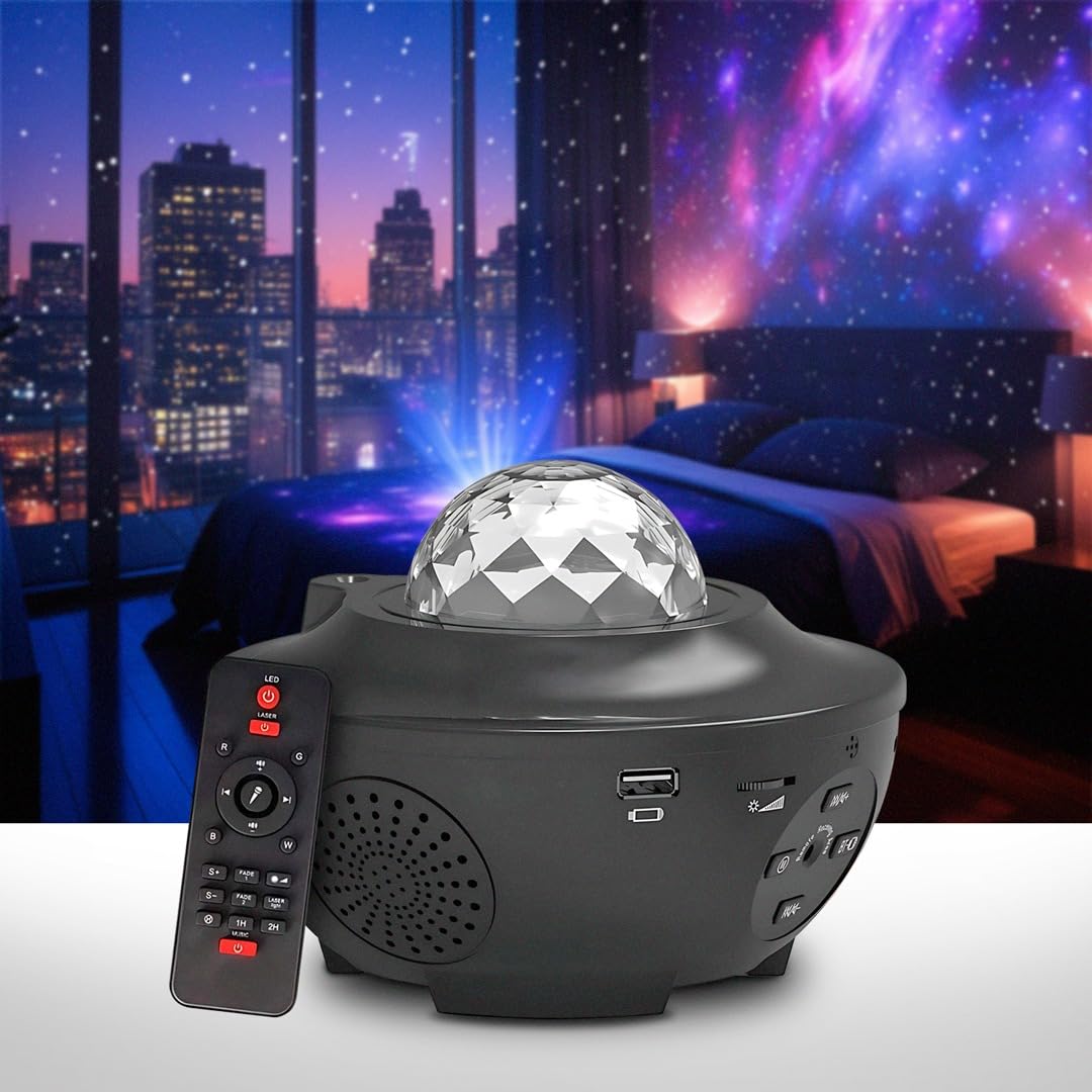 LED Star Projector Night Light with Ocean Wave & Starlight Effects- Premium Planetarium Projector with Built-in Speaker, USB Port & Sound-Activated Mode - Galaxy Light for Relaxation & Kids Room