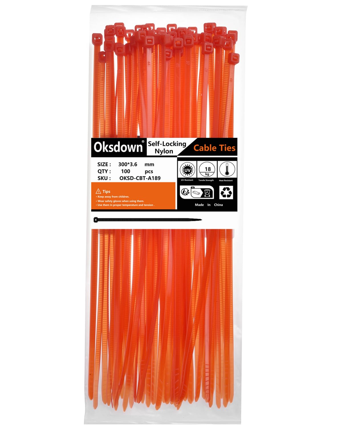 Oksdown 100 Pack Red Plastic Cable Ties 300mm×3.6mm Heavy Duty Strong Nylon Premium Self Locking 12 inch/30 cm Long Zip Tie Wraps