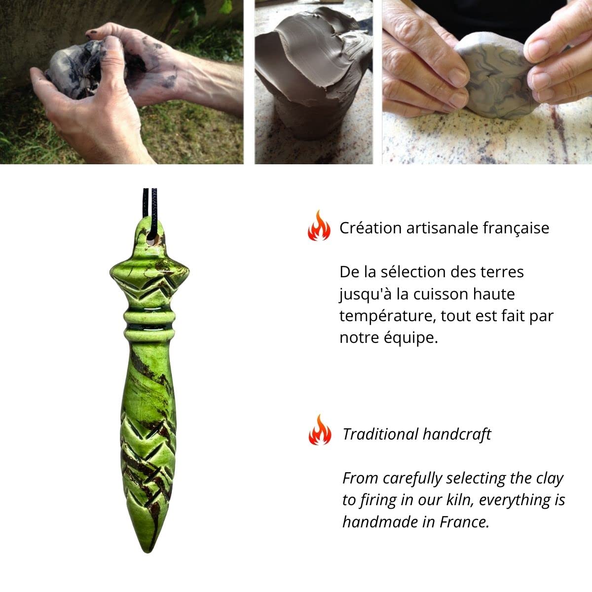 Péndulo artesanal de Thoth | Péndulo adivinatorio egipcio para radiestesia, reiki, trabajos de adivinación. Esoterismo y espiritualidad | En cerámica hecha a mano, fabricada en Francia - Vert Lotus