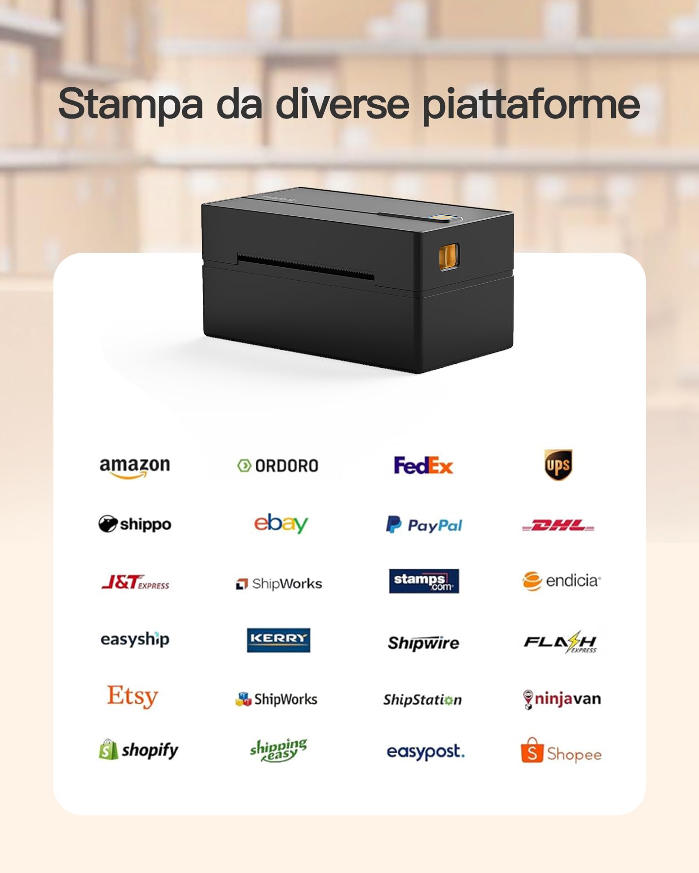 Inateck Stampante per Etichette Termiche Mobile Senza Fili 4 x 6 - per Colli di Spedizione - Compatibile con iPhone, Android, iPad, Windows, MacOS, Chrome, USPS - Nero