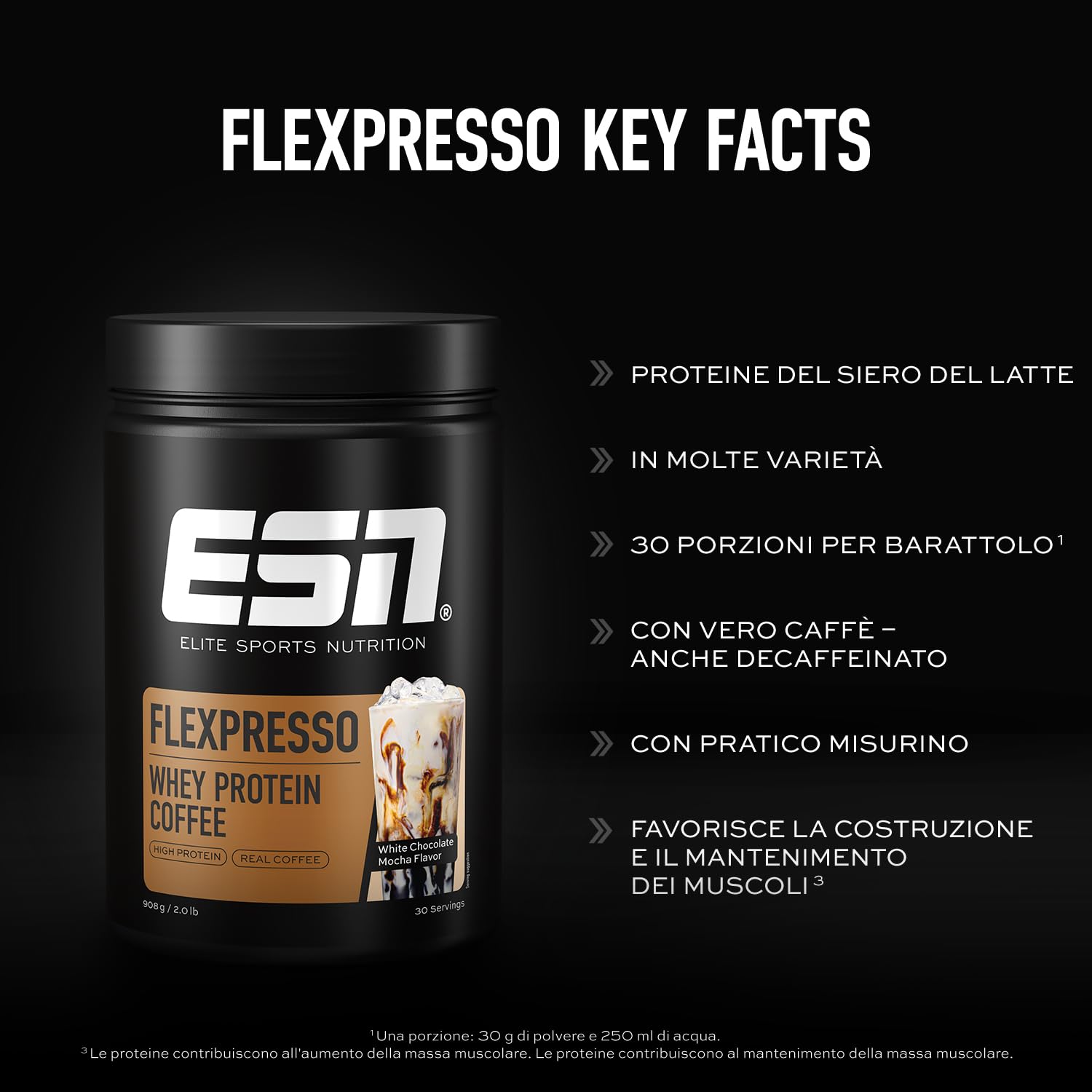 ESN Flexpresso Protein Coffee, White Chocolate Mocca, 908 g, caffè proteico cremoso con fino a 22 g di proteine per porzione - prodotto in Germania