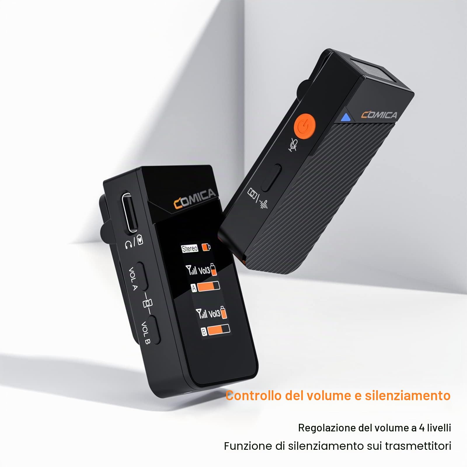 COMICA Vimo C3 Microfono Lavalier Wireless con Cancellazione del Rumore e Modalità di Sicurezza, Doppio Microfono Wireless 2.4G per Fotocamere DSLR iPhone Videocamera PC Android Live Streaming