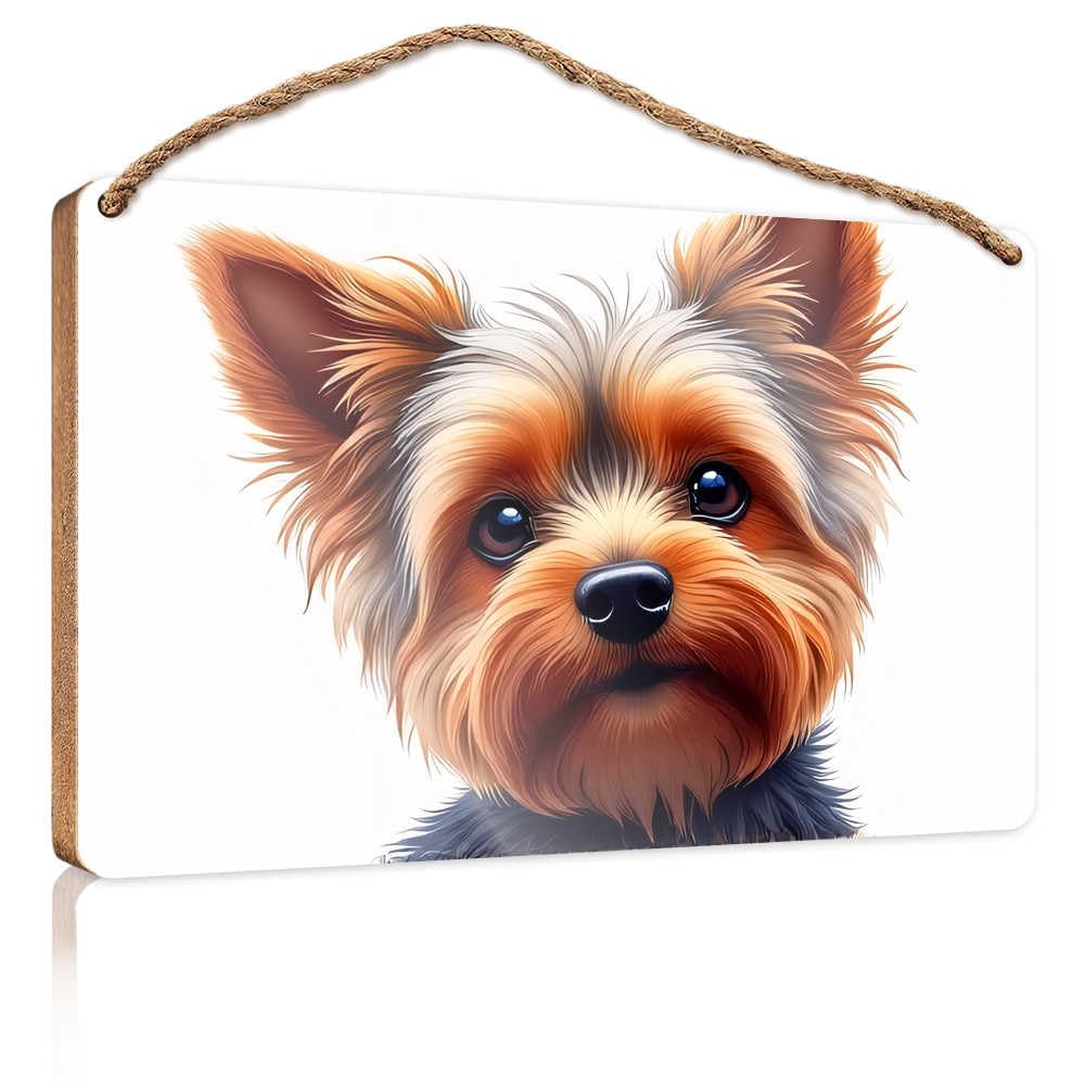 Abipuir Signs for Front Door Adorable Yorkshire Terrier Portrait Wooden Sign Home Signs Wall Decor Coffee Bar Decor(23X35CM)