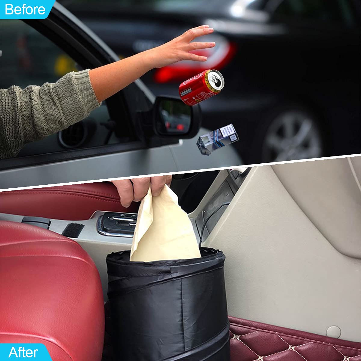 Cestino Portarifiuti Per Auto Pieghevole - Impermeabile, 10 Litri, Organizer Da Appendere Al Sedile In Tessuto Oxford - Accessorio Interno Auto Nero