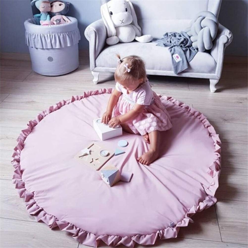 Alfombra de juegos redonda con volantes de rosa de 100 cm para el suelo, alfombrilla de algodón para gatear, alfombra de gimnasio para bebés de 0 a 6 y de 6 a 12 meses