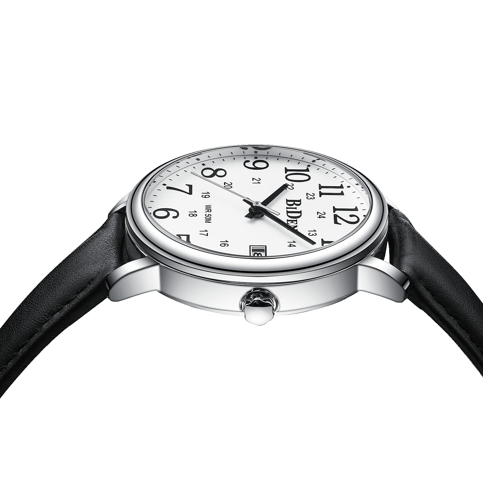 HANPOSH Montre Homme Bracelets en Cuir avec Grand Cadran numérique, faciles à Lire, Montres à Quartz étanches Montres pour Hommes ou Femmes