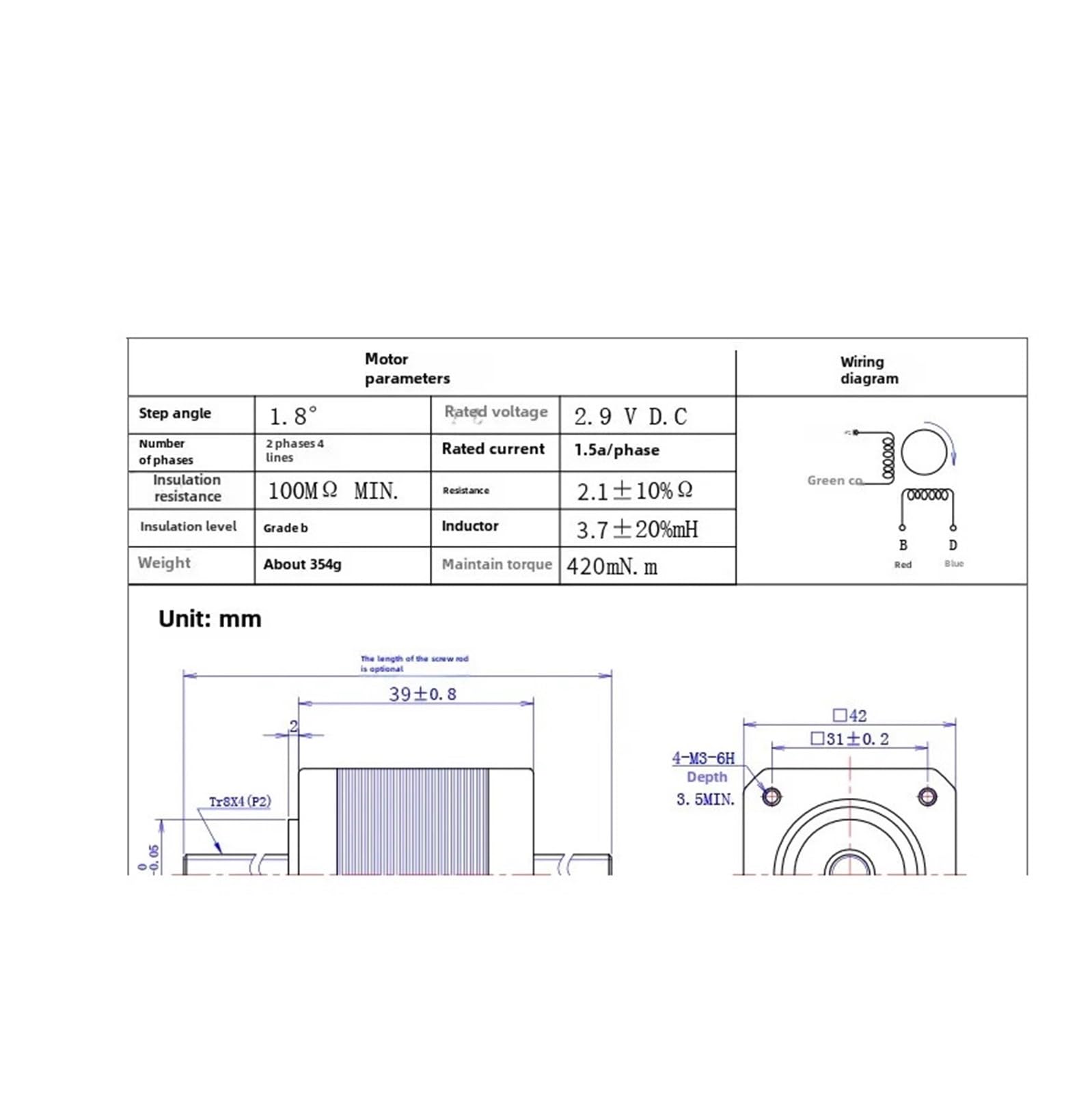 Motore passo-passo lineare NEMA17, vite lineare T8 non prigioniera Motore passo-passo lineare passante da 42 mm for stampante 3D CNC(T8 4mm lead,200mm Lead screw)