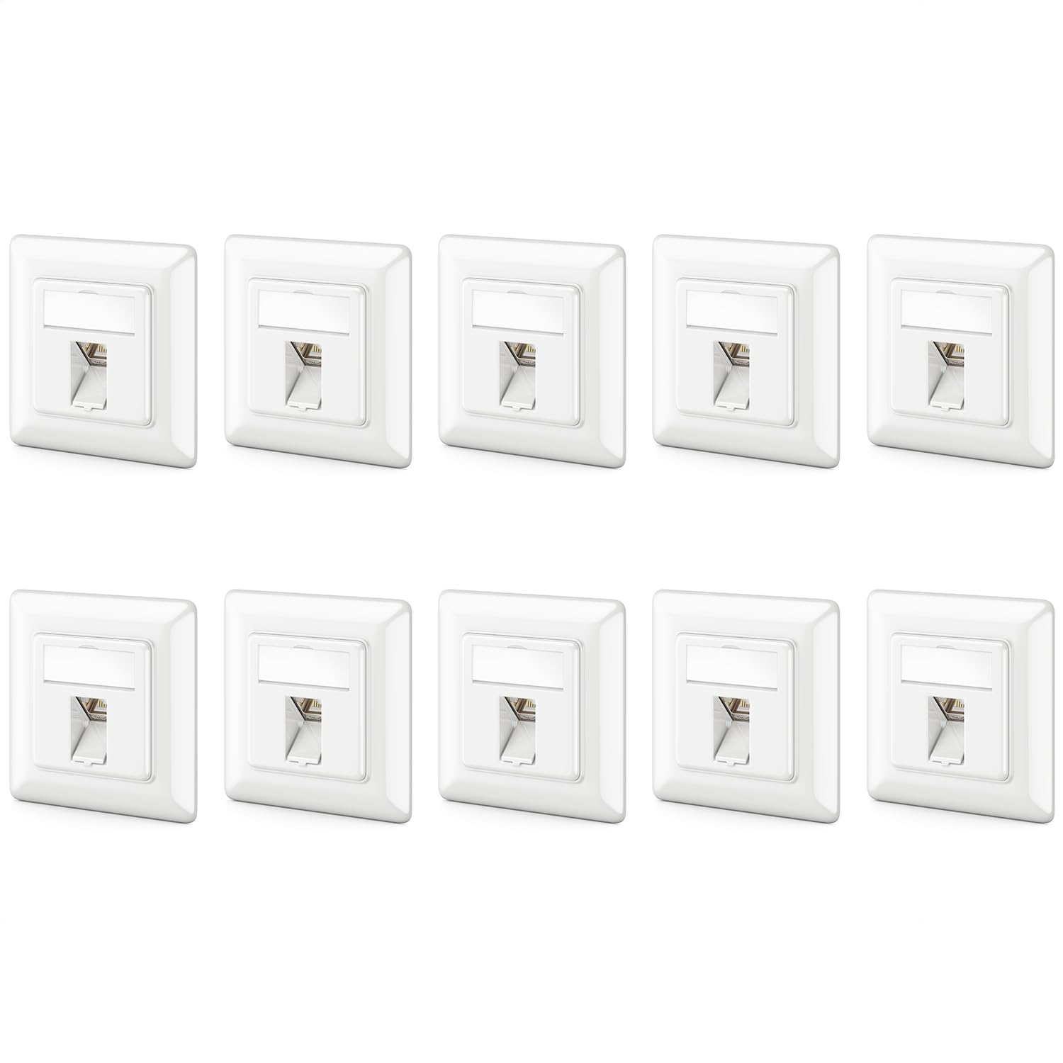 deleyCON 10x Toma de Red CAT6a Empotrada con RJ45 Keystone - 10 Gbps, STP Blindada, Caja de Datos para Cables Patch, Cables de Red, Cableado Ethernet, Gigabit LAN, Blanco