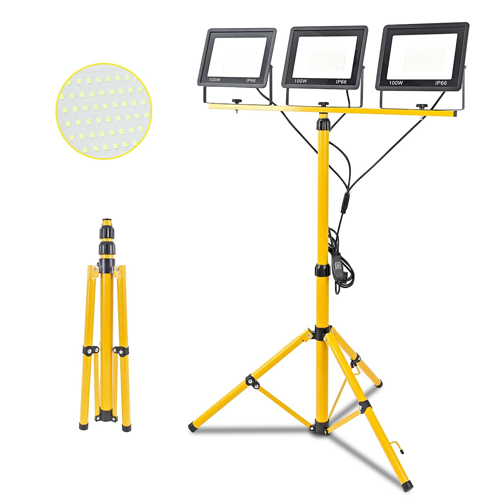 300W Projecteur LED Chantier avec Trépied Télescopique en Réglable, 30000LM Lampes de TravailF, Étanche IP66 Lampe Chantier Projecteur sur Pied, Câble 3M pour Garage, Chantier de Construction
