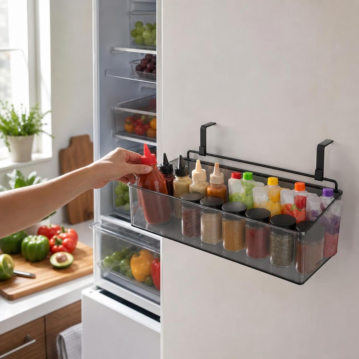 Organizer per Alimenti Frigo e Contenitori Sospesi, Soluzione Salvaspazio, per ripiani