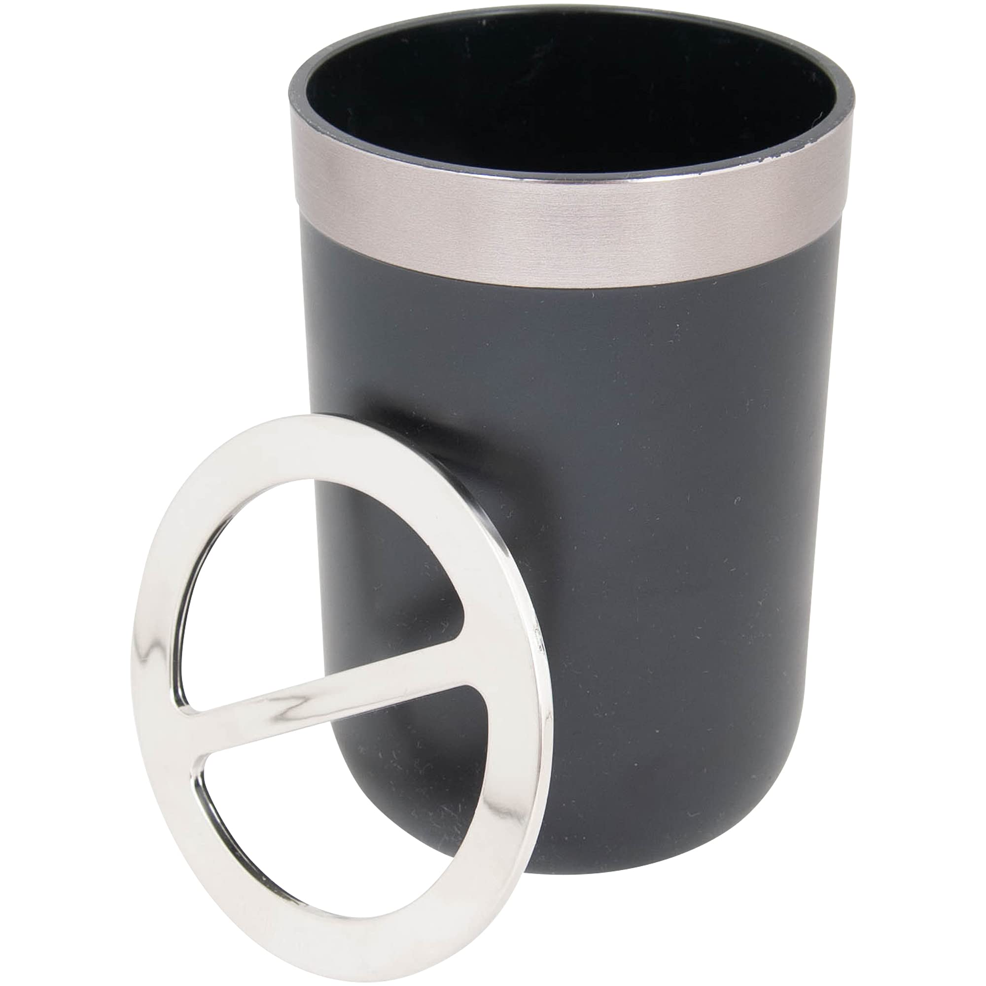 BERILO 2er Set Zahnputzbecher/Zahnbürstenhalter mit Aufteilung in Edelstahloptik, abnehmbar - 11,5 x 7,5 cm - schwarz (2 Stück)