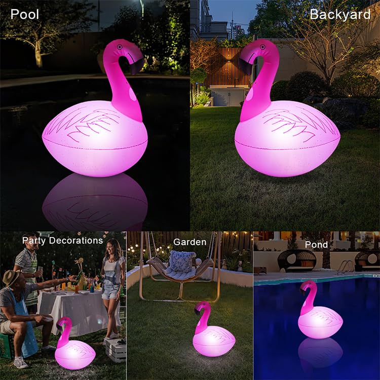 Linterna Solar Hinchable Flamenco para Piscina, Estanque y Jardín, Lámpara LED Flotante IP68, Iluminación Decorativa Automática con Energía Solar (4, Pink)