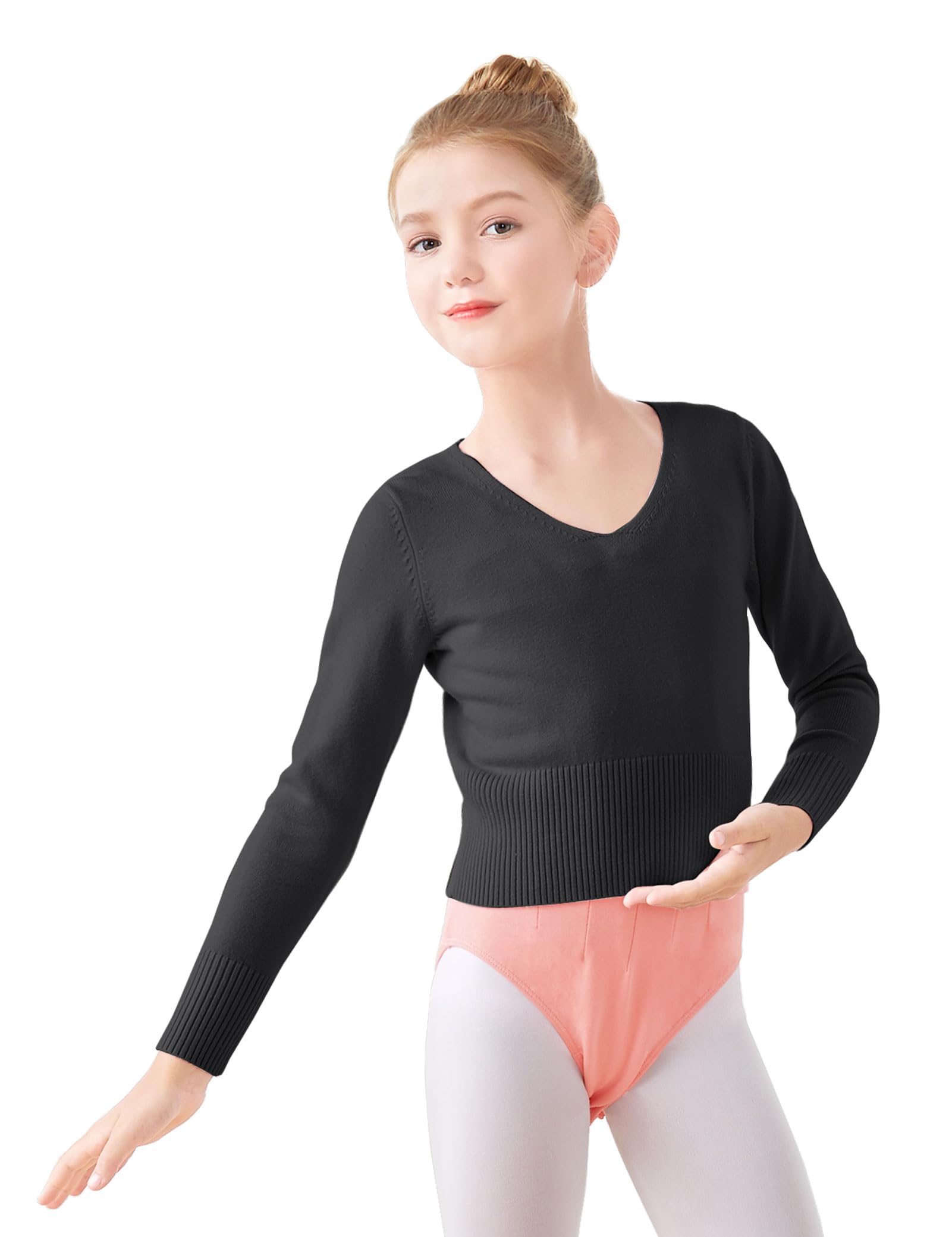 Dayrose Girl's Ballet Sweater, Soft Long Sleeve Girls Active Sweater, Pullover Girls Dance Sweater for Ballet/Warm Ups