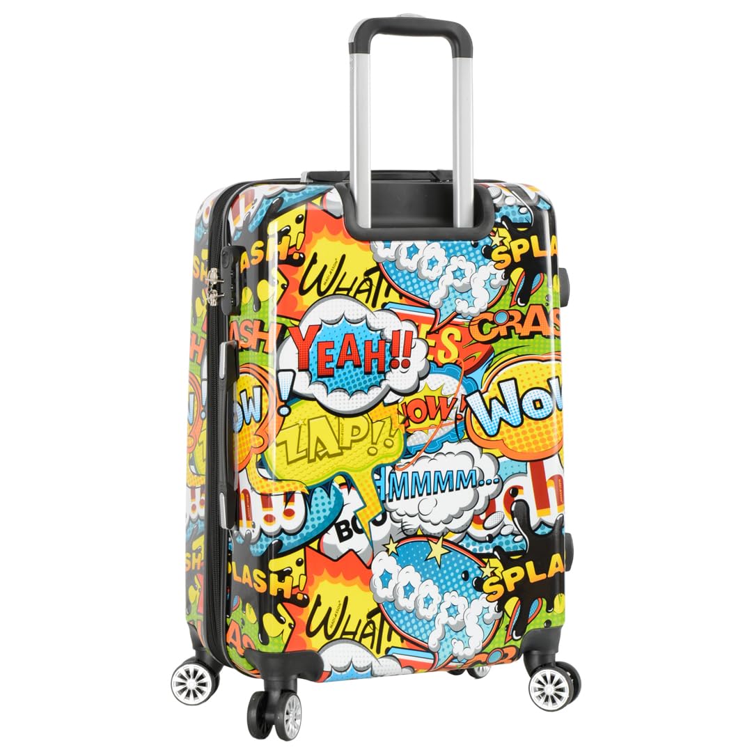 HLG286 - Maleta de carcasa rígida con estampado de cómic, cuatro ruedas, ampliable, Blue, Medium - H:66 x L:42 x W:27 cm, 3.5kg, Equipaje rígido con ruedas giratorias