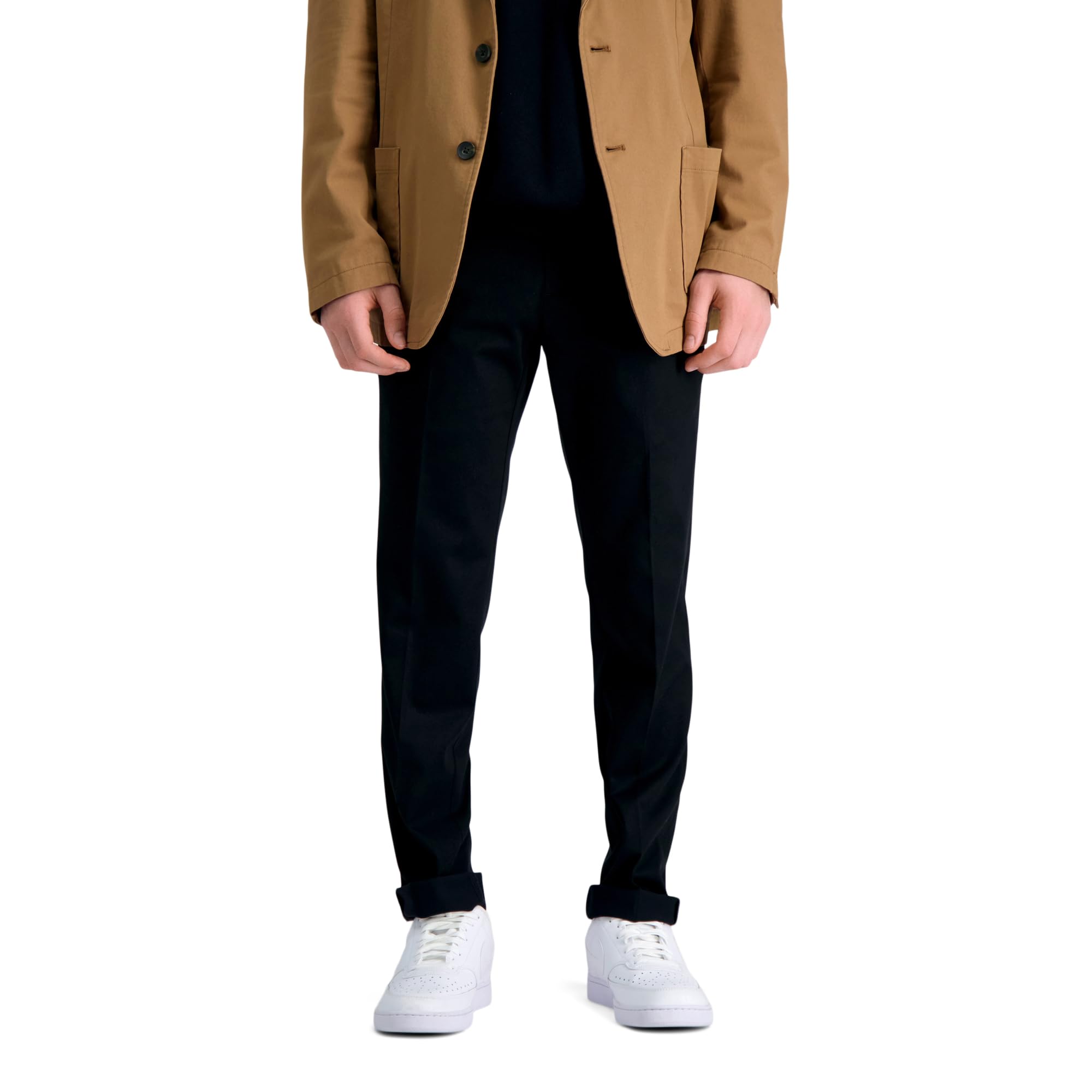 Haggar Herren Premium-Hose, Bügelfrei, Khaki, Schmale Passform, Flache Vorderseite, Freizeithosen, schwarz, 36W / 30L