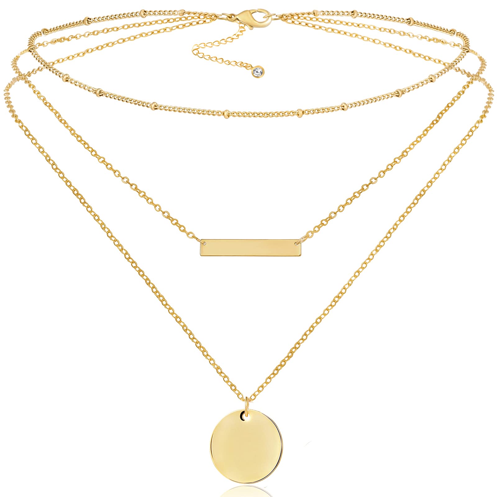 Fiusem Gold Plated Layered Necklaces for Women, Dainty 14K Gold Plated Pendant Necklace and Choker Necklaces for Women