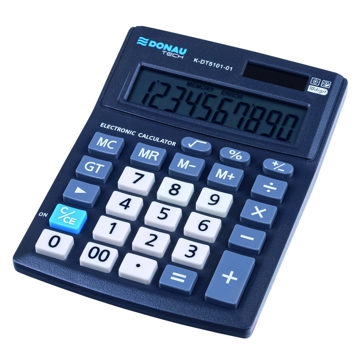 Donau Tech K-DT5101-01 Desk Calculator 10 Digit Display 137 x 101 x 30 mm Black Dual Power Solar Battery Operated Compact Design