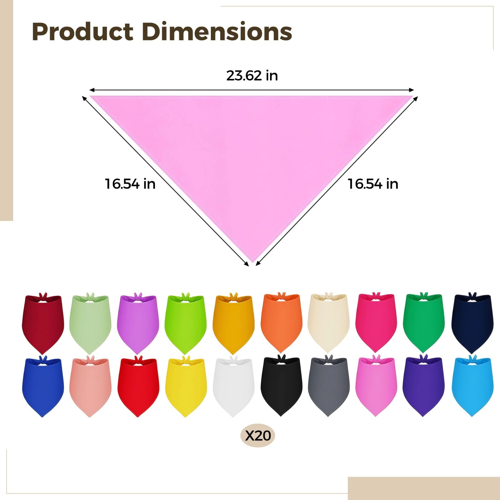 Lot de 20 Bandanas pour Chiens, Foulards à Nouer Uni, Accessoires pour Animaux en Polyester Doux Réglable, Lot Polyvalent Réutilisable Coloré pour Chiens Petits Moyens Grands