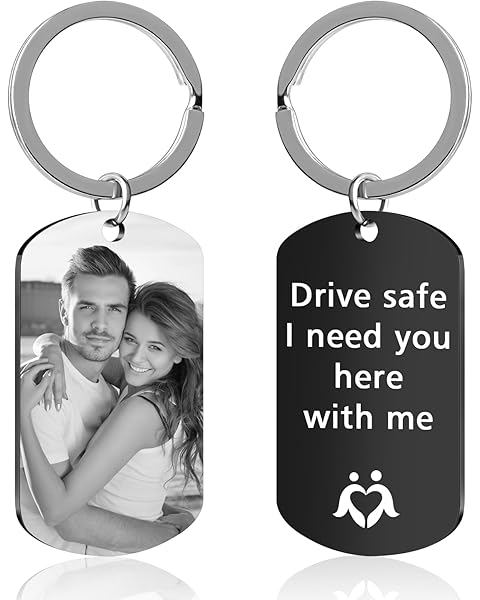 Personalized Keychain with Engraved Photo & Text Customized Custom Gift for Boyfrie...