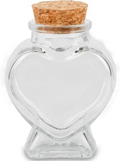 50ml 1Pcs Empty CLear Glass Heart-Shaped Bottles Decorative, Glass Bottle with Cork Stopper for Wedding and DIY Art Craft